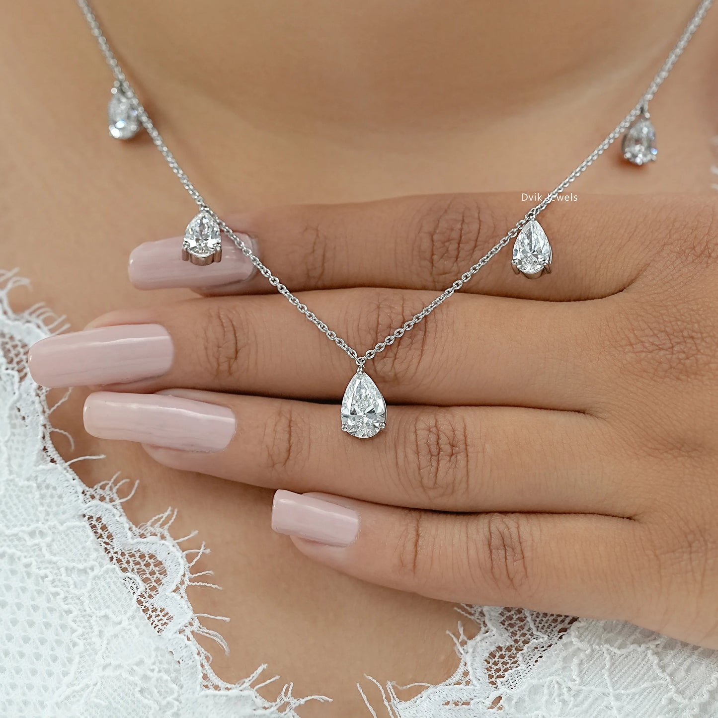 Pear Lab Diamond Station Drop Necklace