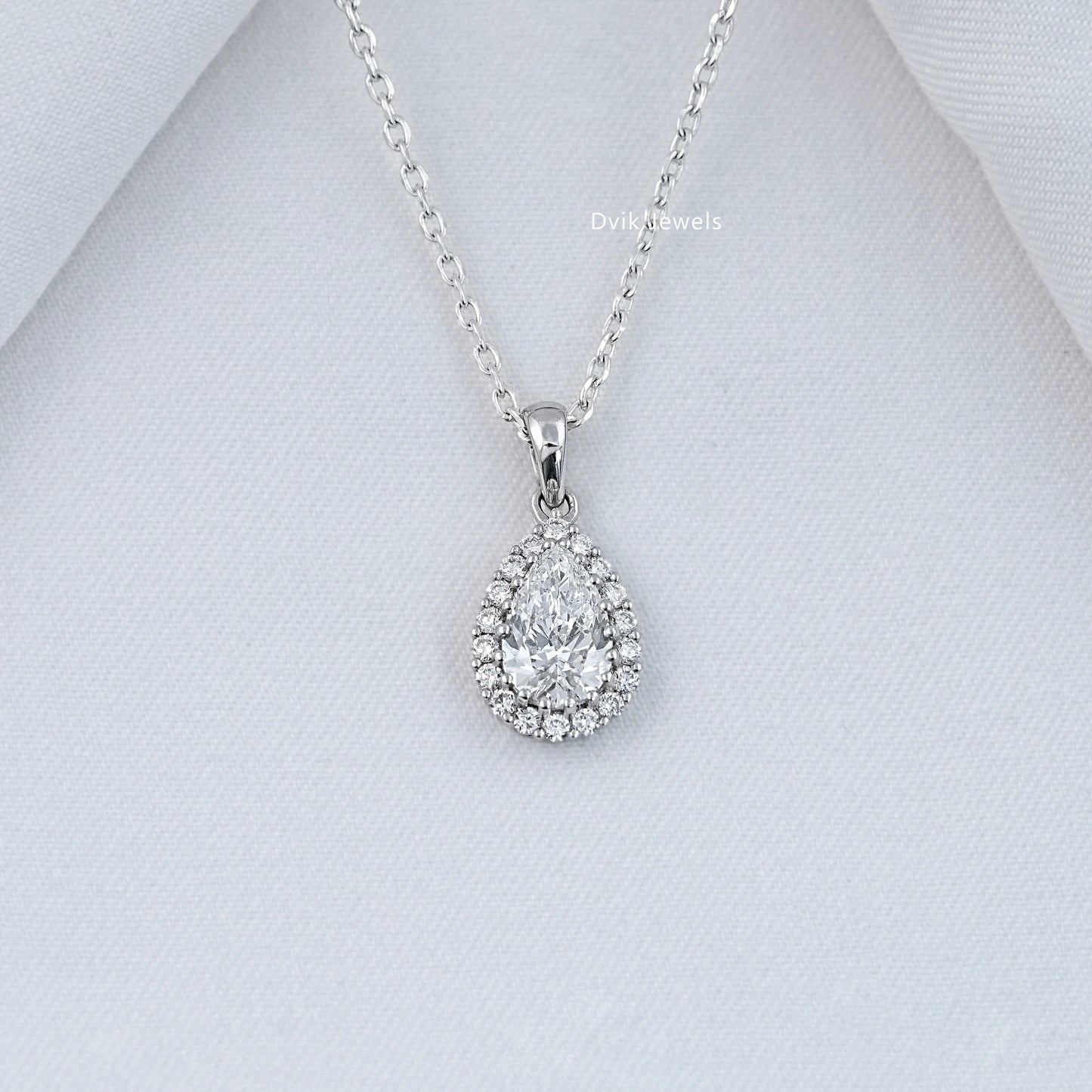 Lab Grown Pear Cut Halo Diamond Pendant