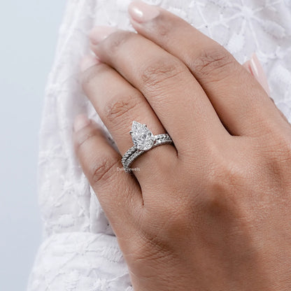 Pear Cut Lab Grown Diamond Solitaire Ring Set