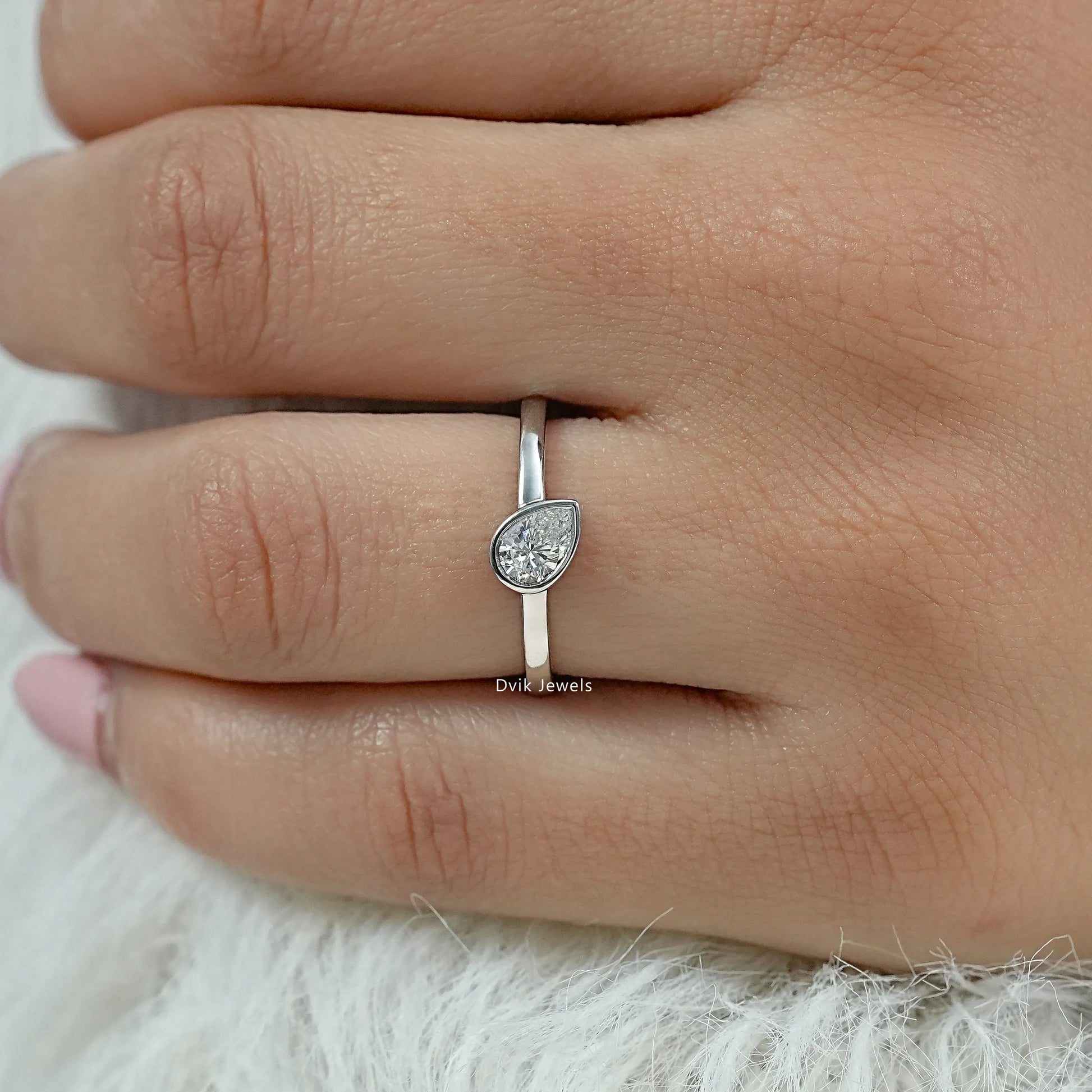 Pear Cut Lab Diamond Bezel Solitaire Ring Ring