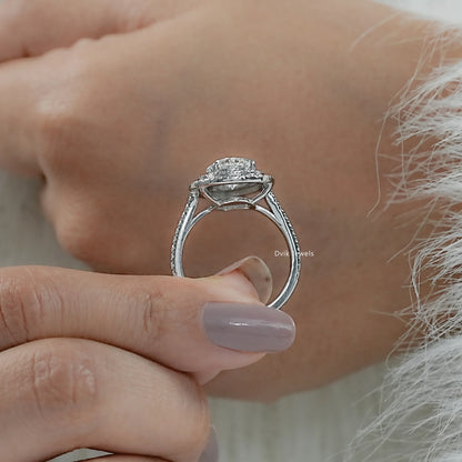 Pear Cut Lab Diamond Double Halo Engagement Ring