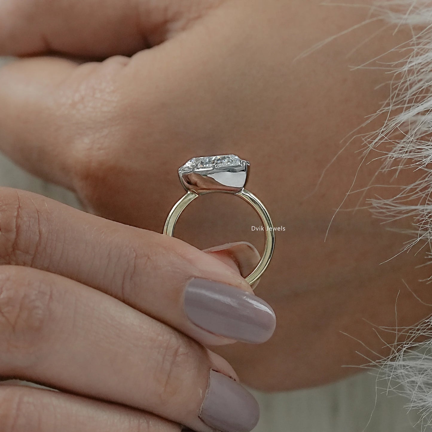 Pear Cut Lab Diamond Prong Setting Engagement Ring