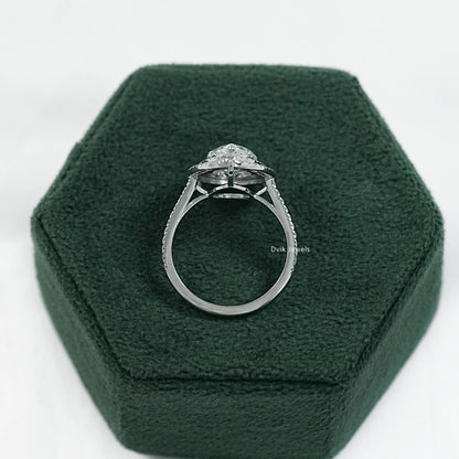 Pear Cut Lab Diamond Double Halo Engagement Ring