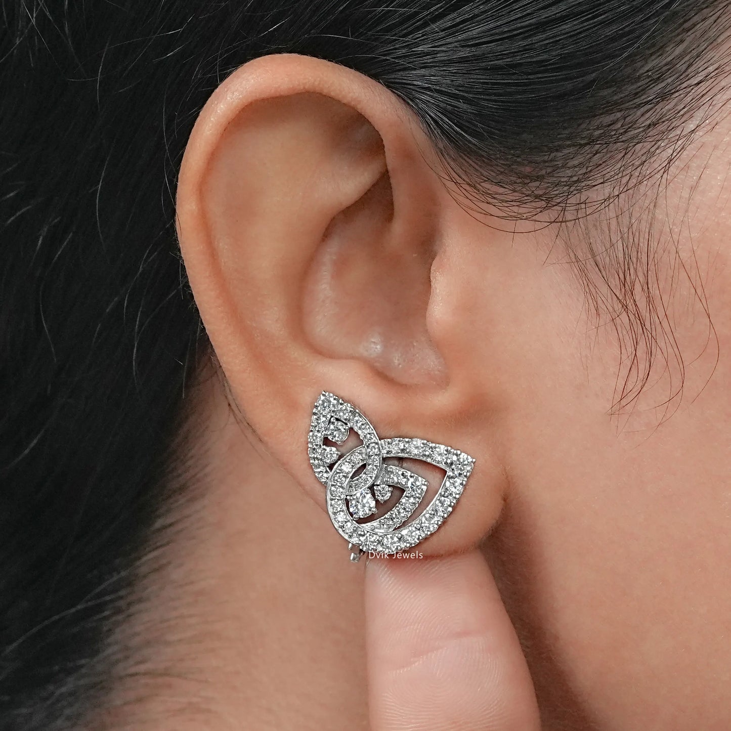 Open Pear Shape Round Diamond Cluster Set Earrings