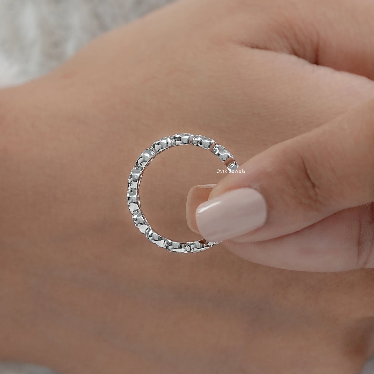 Bezel Set Pear Cut Lab Diamond Full Eternity Wedding Band