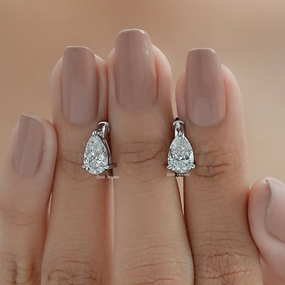 Pear Cut Lab Diamond Solitaire Hoop Earrings Earrings