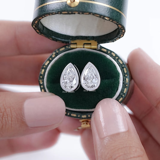 Lab Diamond Pear Shaped Bezel Set Stud Earrings