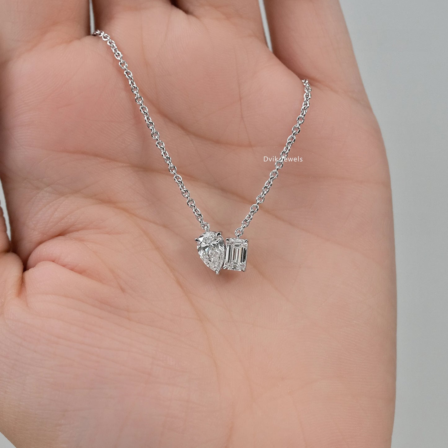 Pear and Emerald Cut Lab Diamond Dual Stone Pendant Pendant
