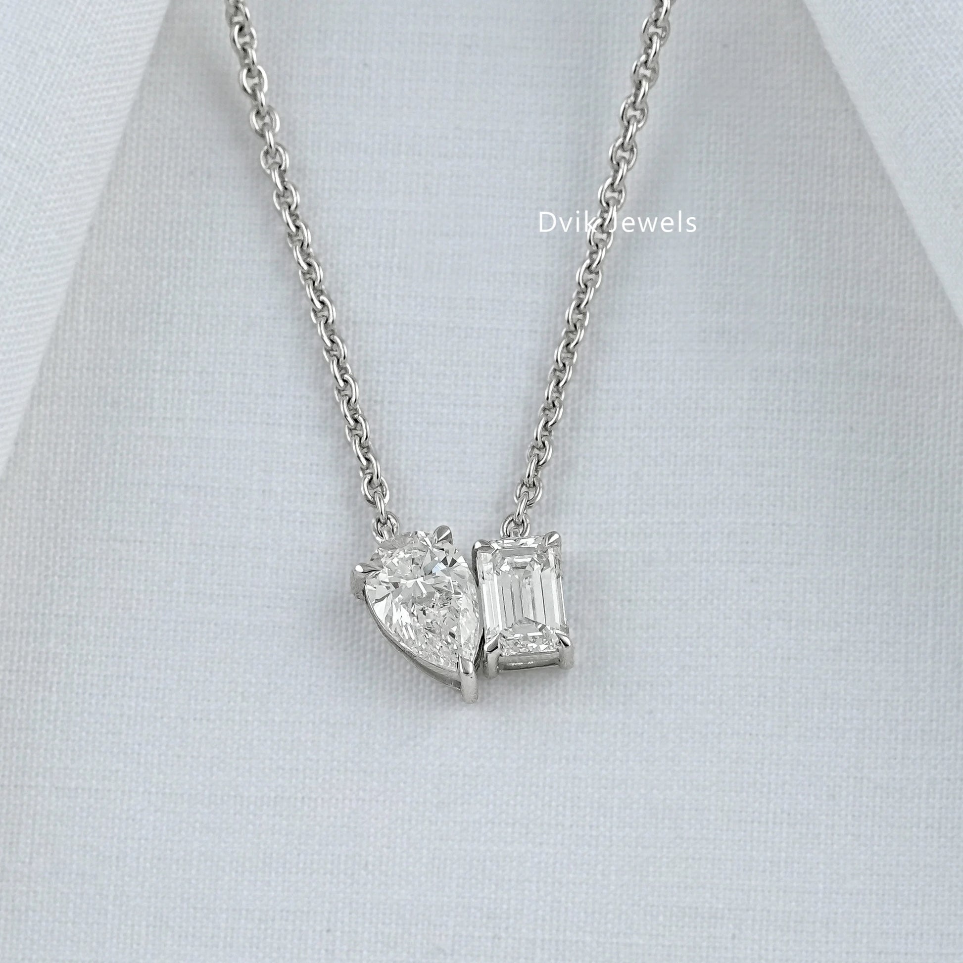 Pear and Emerald Cut Lab Diamond Dual Stone Pendant Pendant