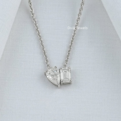 Pear and Emerald Cut Lab Diamond Dual Stone Pendant Pendant