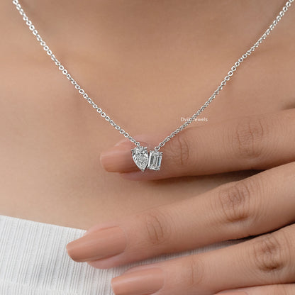 Pear and Emerald Cut Lab Diamond Dual Stone Pendant Pendant