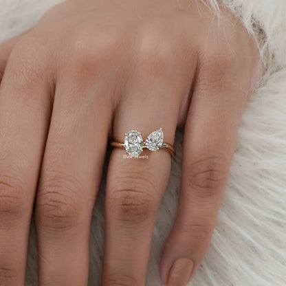 Pear and Oval Cut Lab Diamond Curved Wave Ring Ring