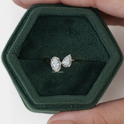Pear and Oval Cut Lab Diamond Curved Wave Ring Ring