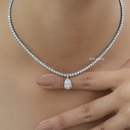 Pear and Round Cut Lab Diamond Tennis Necklace Necklace