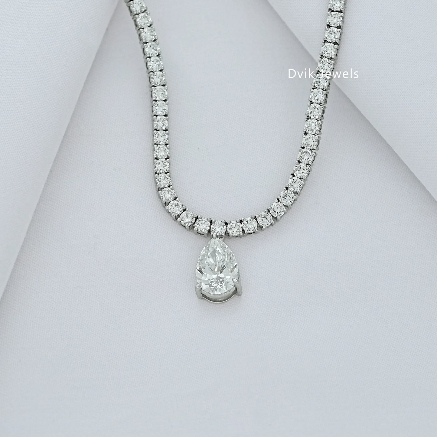 Pear and Round Cut Lab Diamond Tennis Necklace Necklace