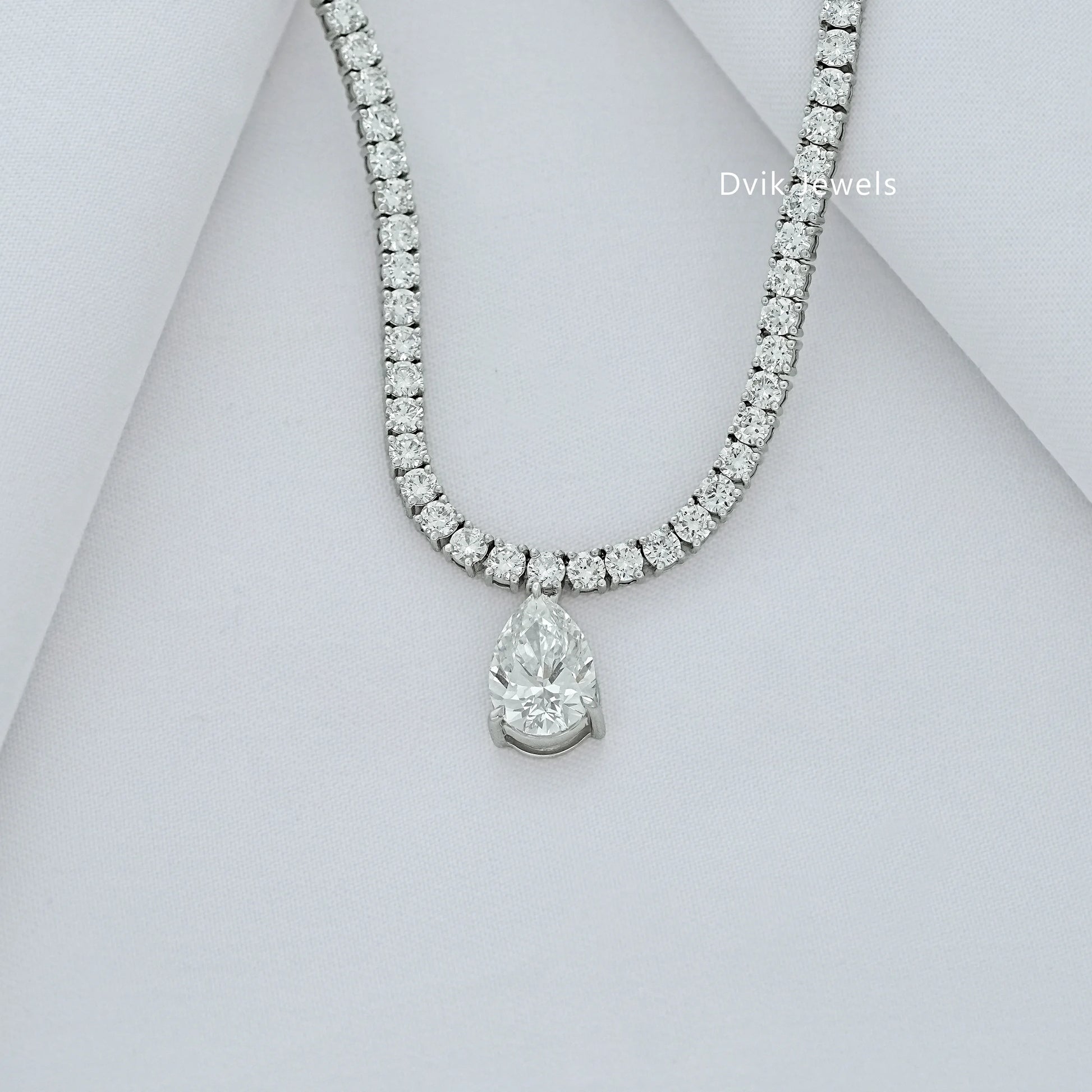 Pear and Round Cut Lab Diamond Tennis Necklace Necklace