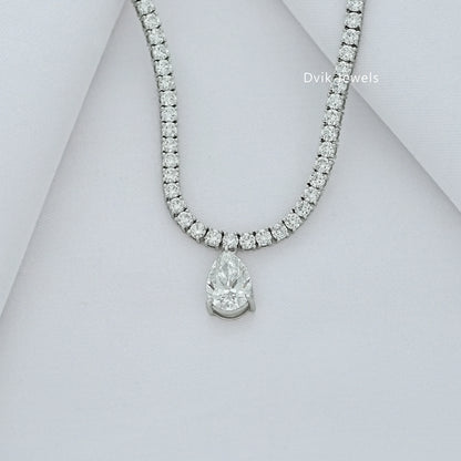 Pear and Round Cut Lab Diamond Tennis Necklace Necklace
