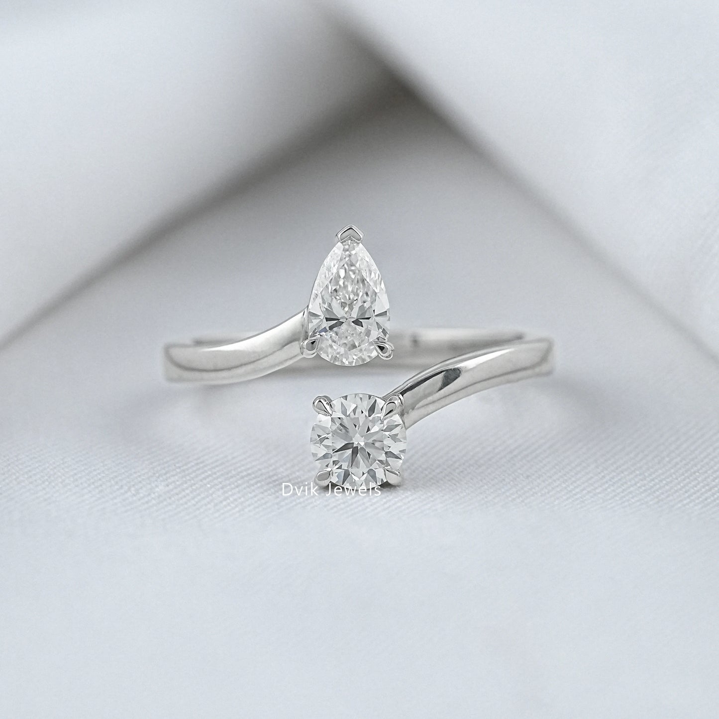 Twin shape lab diamond bypass ring by Dvik Jewels