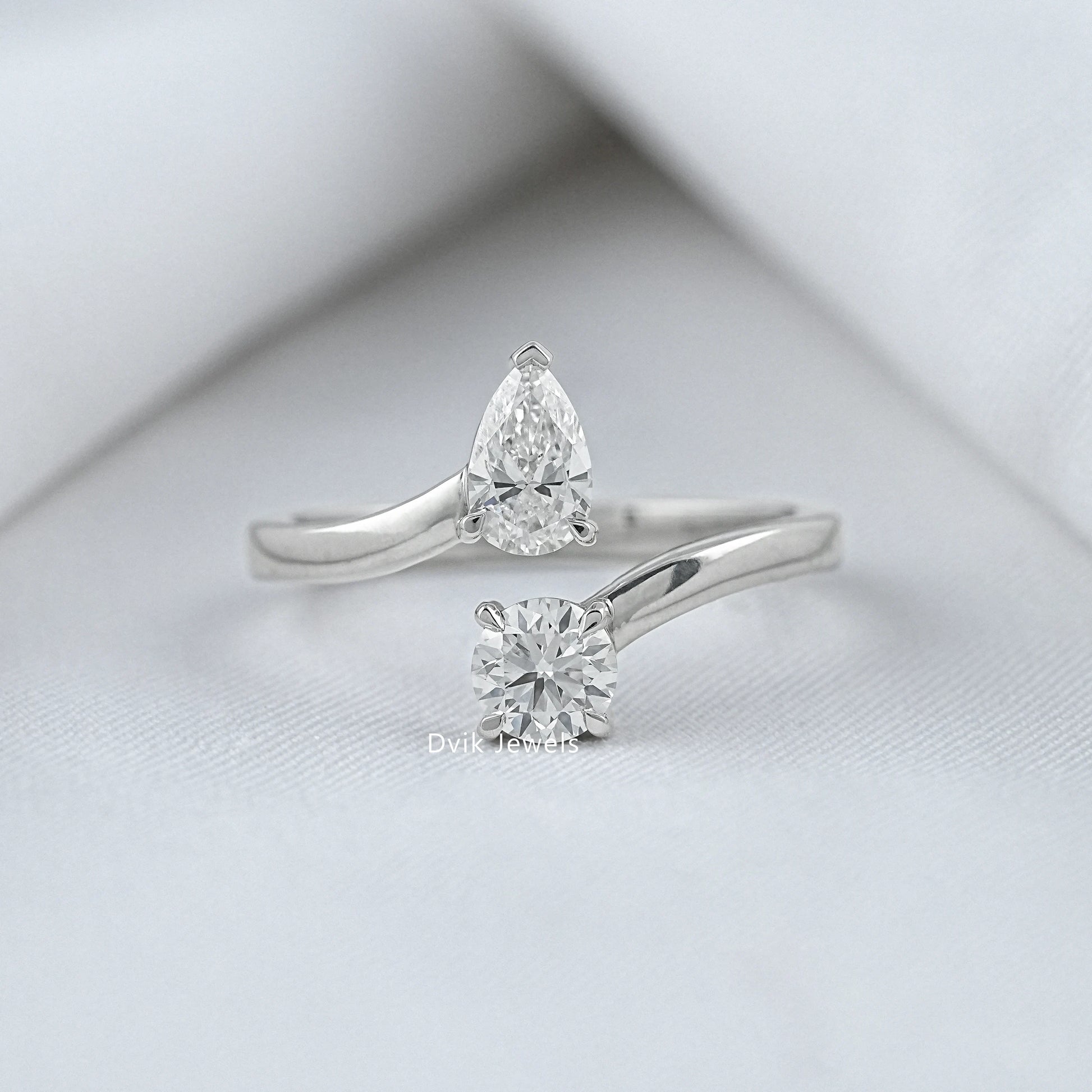 Twin shape lab diamond bypass ring by Dvik Jewels