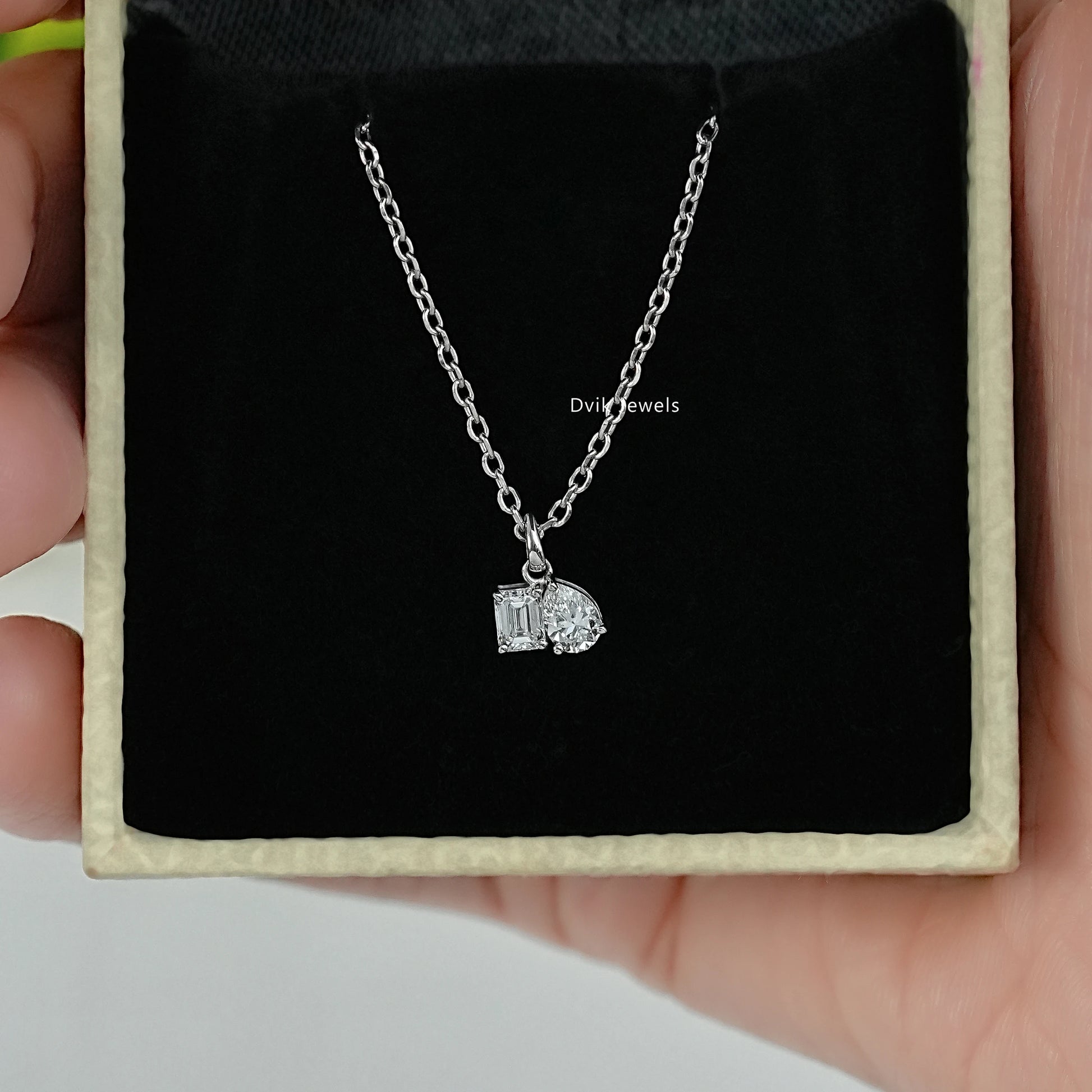 Emerald & Pear Cut Lab Diamond Duo Pendant Pendant