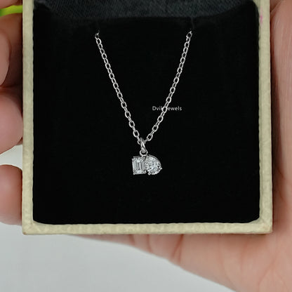 Emerald & Pear Cut Lab Diamond Duo Pendant Pendant