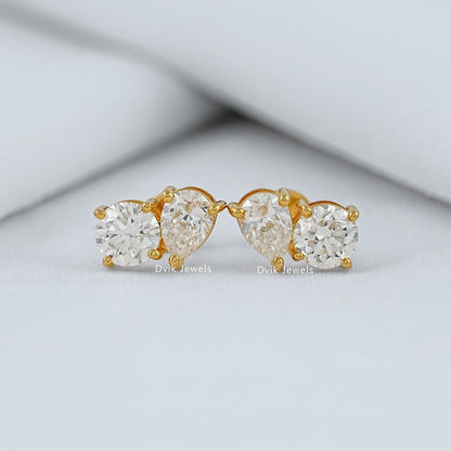 Pear and Round Lab Diamond Toi et Moi Stud Earrings Earrings