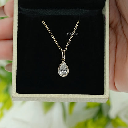 Pear Cut Lab Diamond Bezel Set Teardrop Pendant Pendant