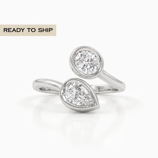 Pear And Oval Diamond Bezel Bypass Ring