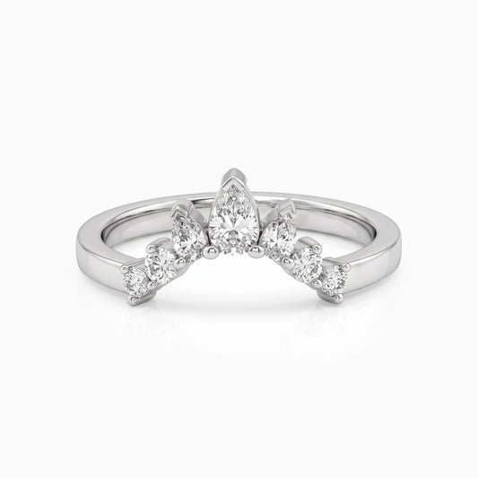 Pear And Round Diamond Curved Dainty Ring