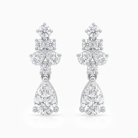 Pear And Round Diamond Dangle Drop Earrings