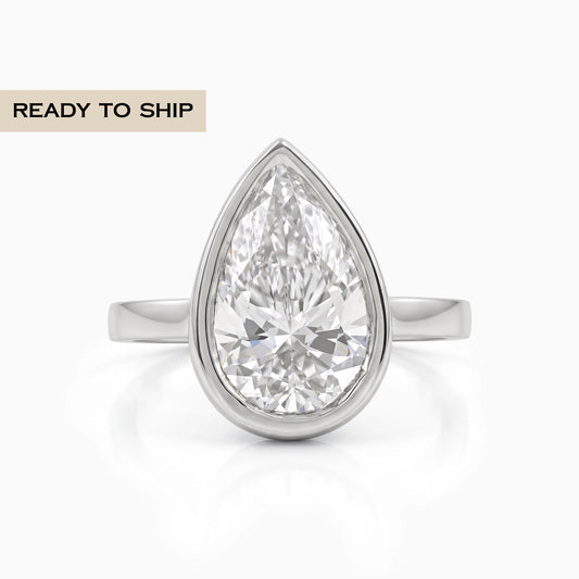Bezel Pear Cut Solitaire Engagement Ring