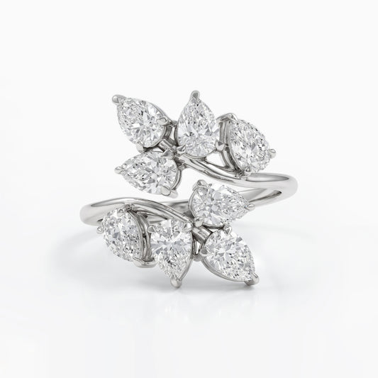 Pear Cut Lab Diamond Cluster Bypass Ring Ring
