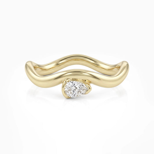 Pear Cut Lab Diamond Curved Wavy Engagement Ring Ring