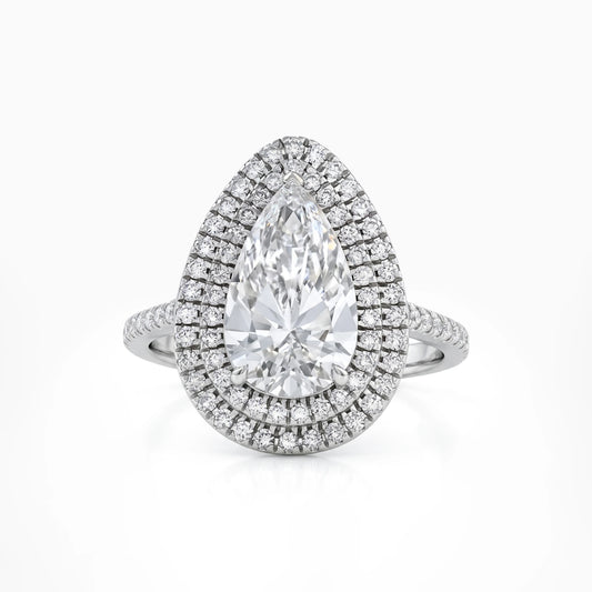 Pear Cut Lab Diamond Double Halo Engagement Ring Ring