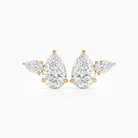 Pear Cut Lab Diamond Duo Cluster Stud Earrings