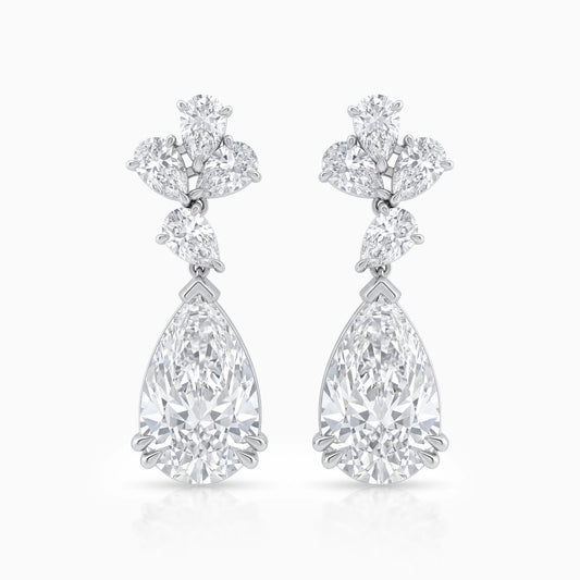 Pear Cut Lab Diamond Floral Drop Earrings