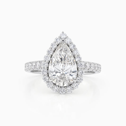 Pear Cut Lab Diamond Halo Engagement Ring