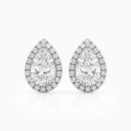 Pear Cut Lab Grown Diamond Halo Stud Earrings