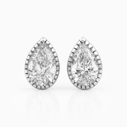 Pear Cut Lab Diamond Milgrain Stud Earrings