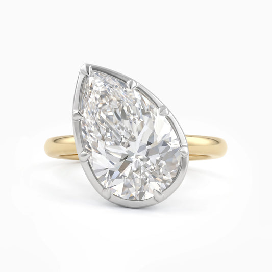 Pear Cut Lab Diamond Prong Setting Engagement Ring Ring