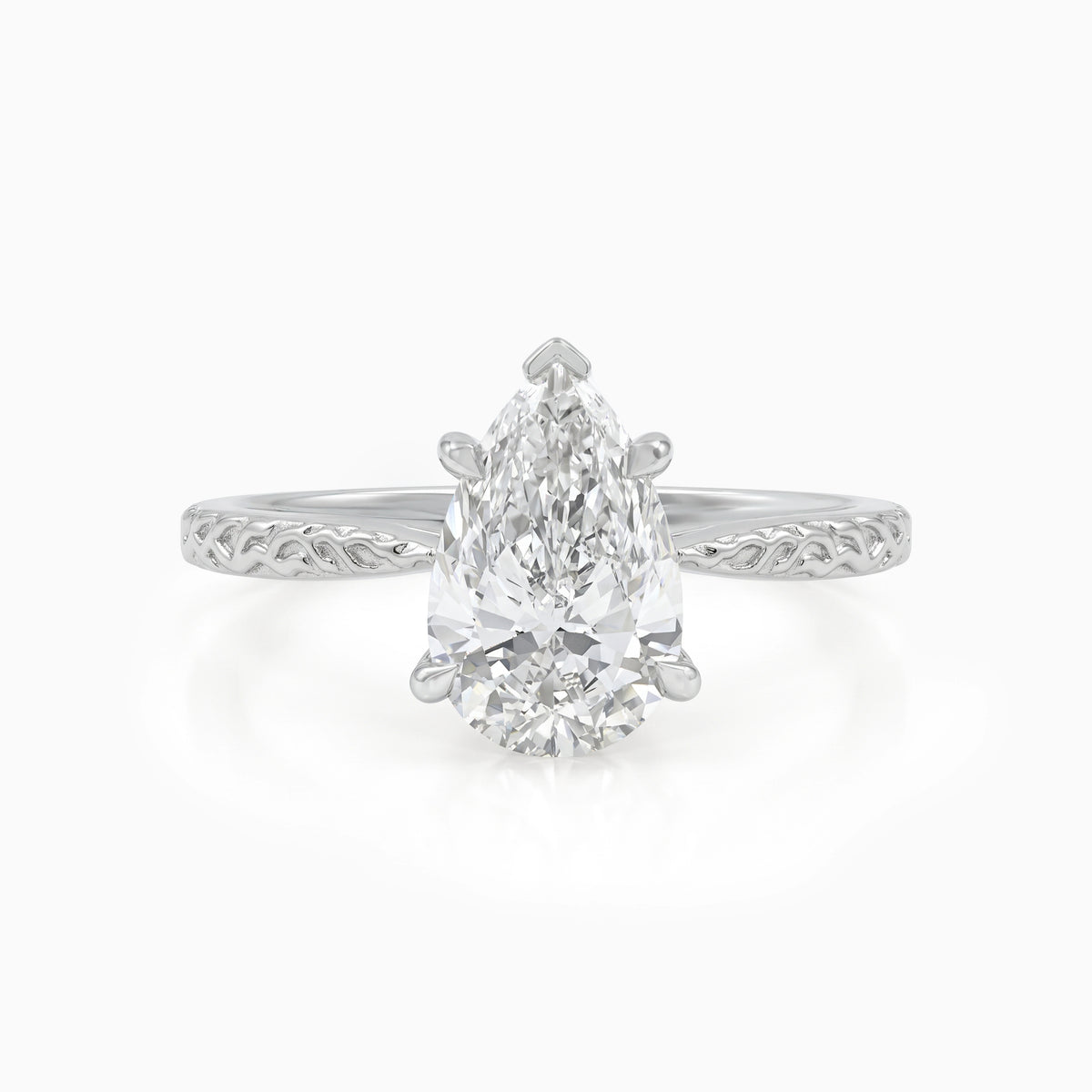 Pear Cut Lab Diamond Solitaire Ring With Engraved Band Ring
