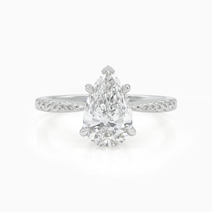 Pear Cut Lab Diamond Solitaire Ring With Engraved Band Ring
