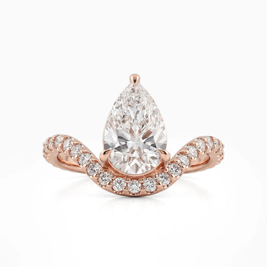 Pear Cut Lab Diamond Solitaire Ring with Curved Diamond Band Ring