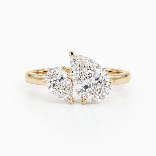 Pear Cut Lab Diamond Two Stone Engagement Ring
