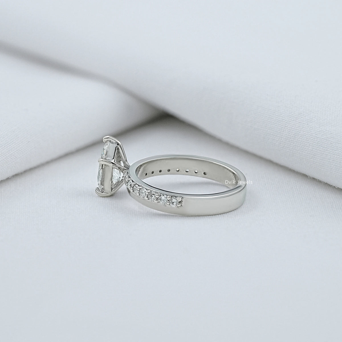 Pear Cut Lab Diamond Solitaire Accent Ring
