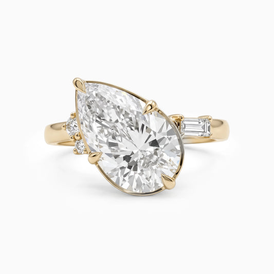 Pear Cut Lab Grown Diamond Button Back Ring Ring