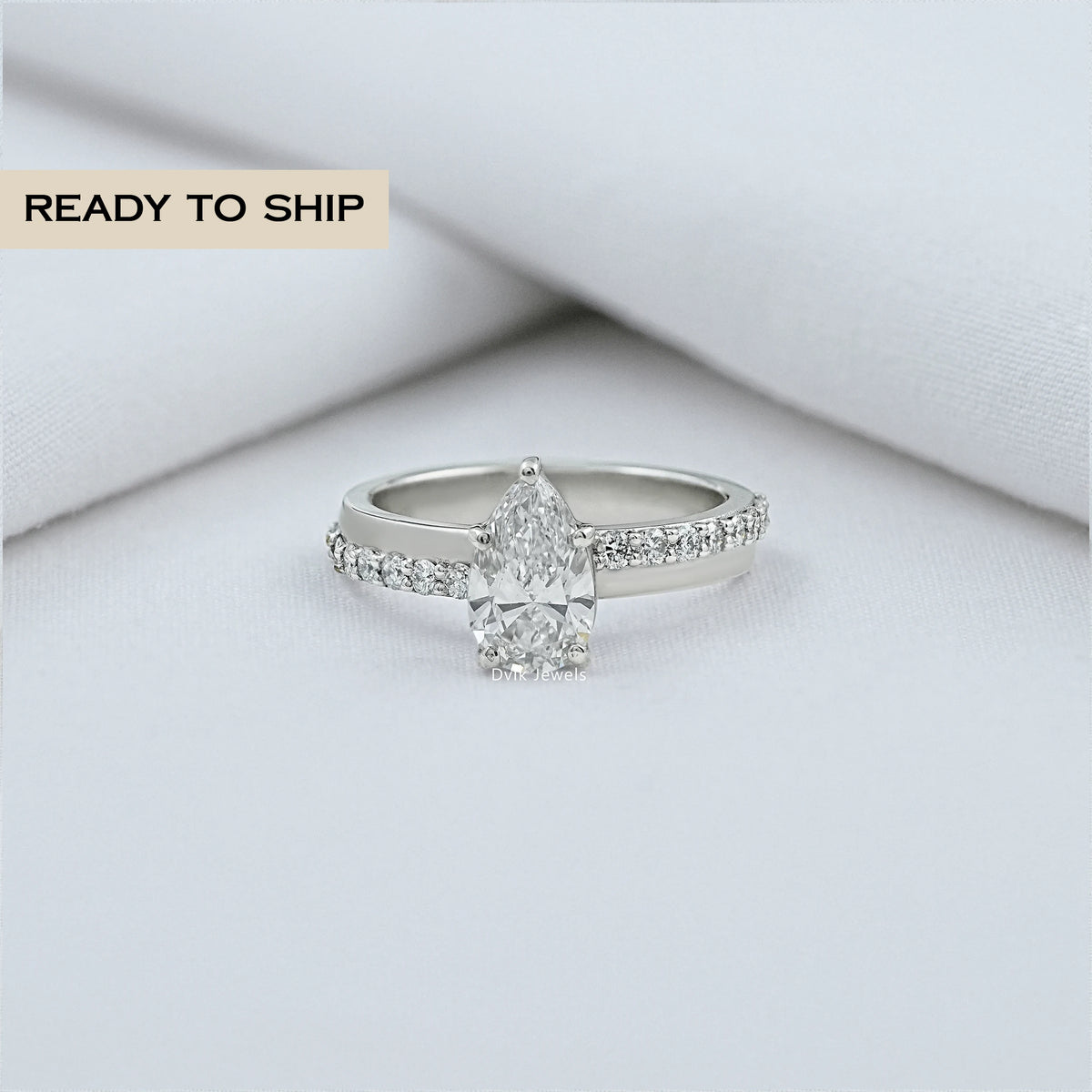 Pear Cut Lab Diamond Solitaire Accent Ring