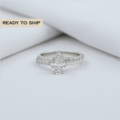Pear Cut Lab Diamond Solitaire Accent Ring