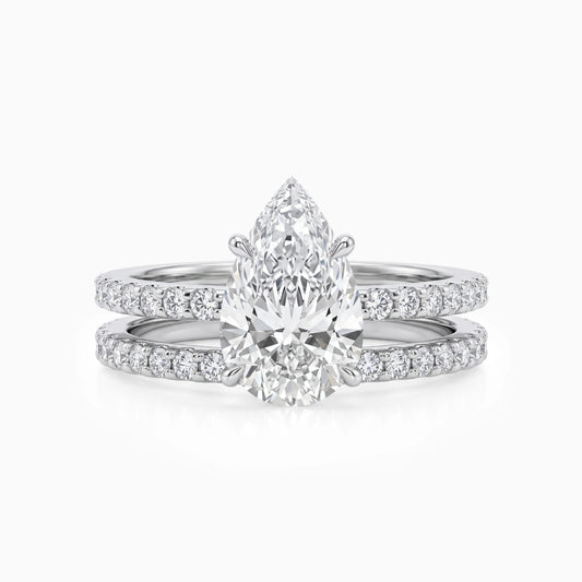 Pear Cut Lab Grown Diamond Solitaire Ring Set