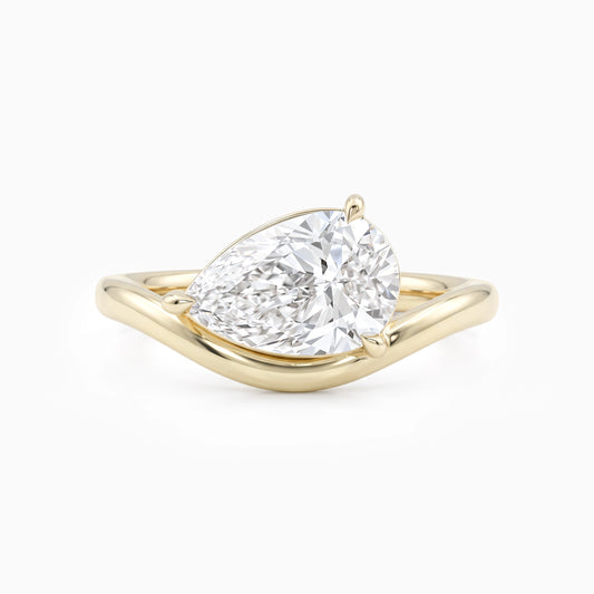 Pear Cut Lab Diamond Curved Solitaire Ring Ring